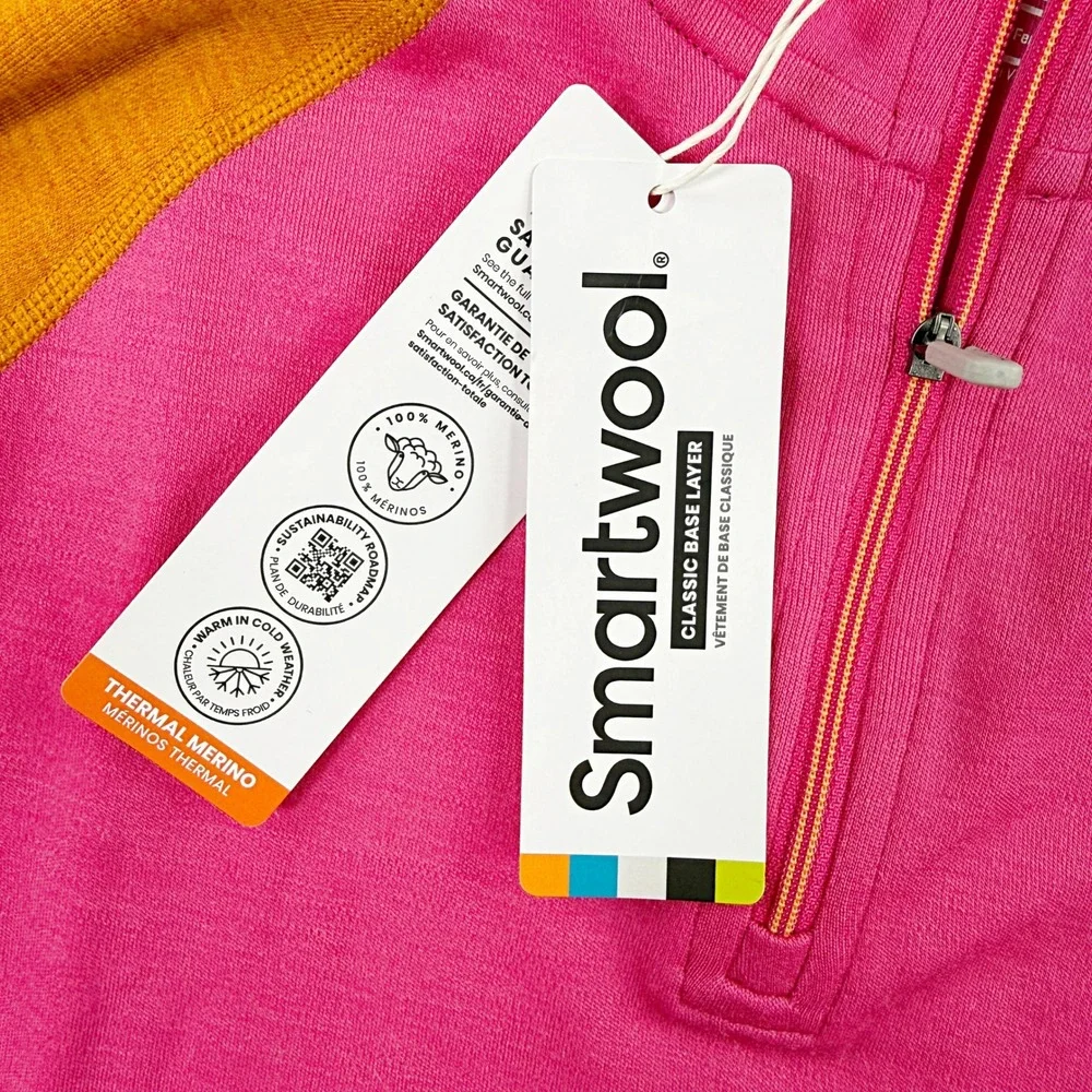 Smartwool Classic Thermal 1/4 Zip Baselayer Top Size S Womens Power Pink NEW - Picture 4 of 9
